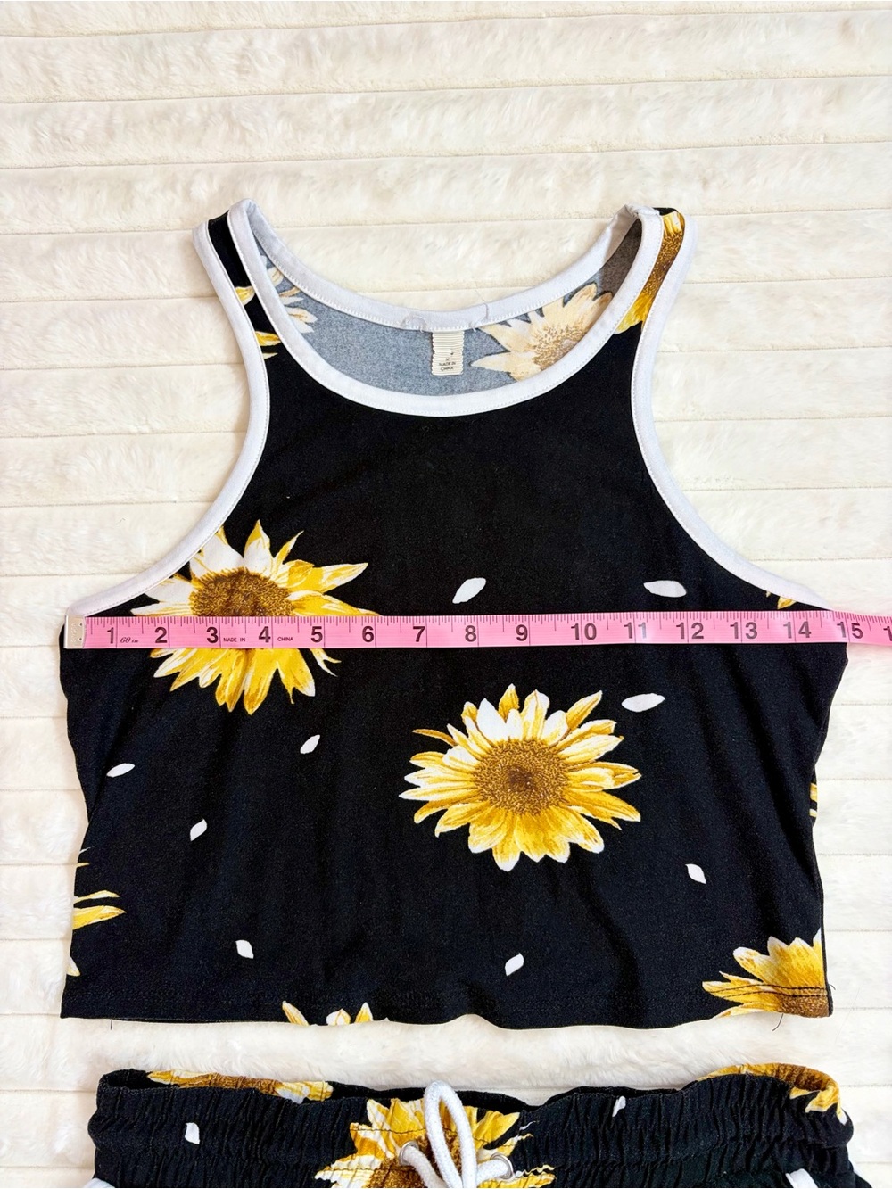 Sunflower Print Black Crop Tank & Shorts Set Size M Soft - Picture 3 of 5